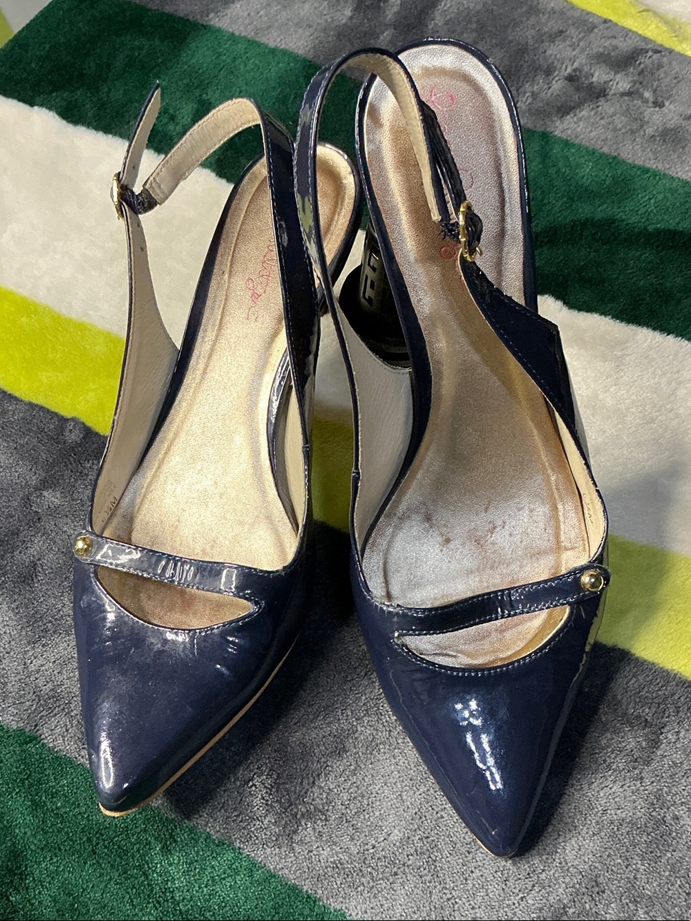Lilly Pulitzer Navy Patent Slingback Pumps with Straps Size 6 1/2